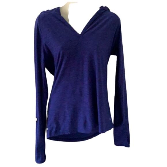 Danskin Now Bluish-Purple Lightweight Hooded V-Neck Top, S - Picture 2 of 5